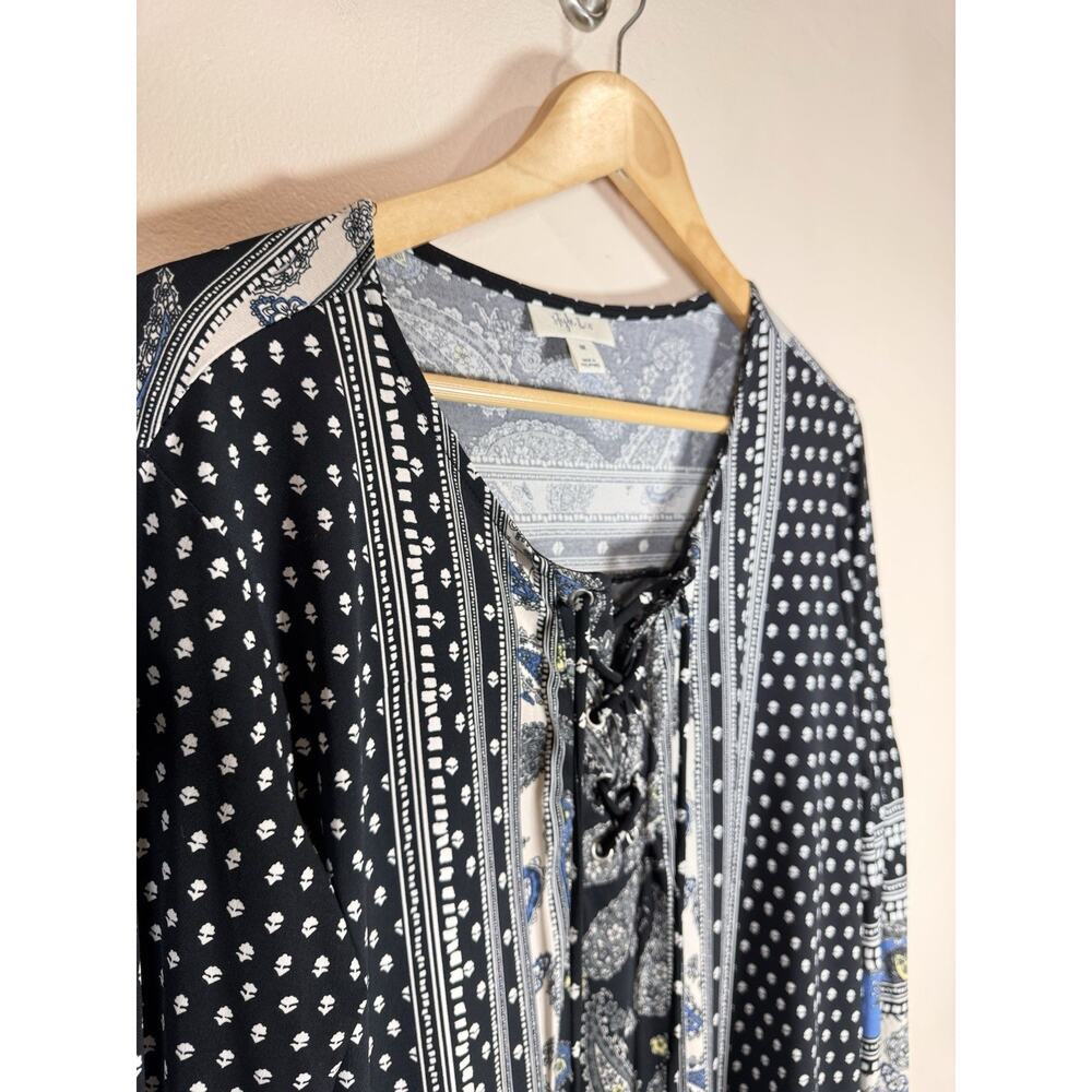 Style & Co. Womens Plus Size Peasant Blouse Liquid Knit 0X Paisley Mixed Print - Picture 2 of 7